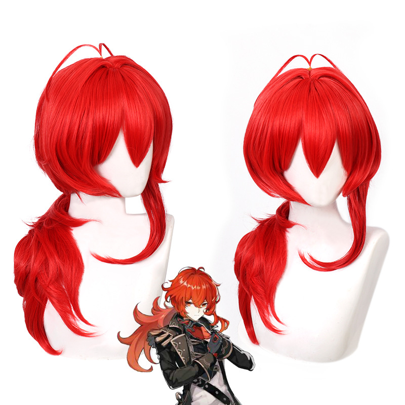 Men Accessories For Travel - Peruka Cosplay Diluc Genshin Impact Podróżnik
